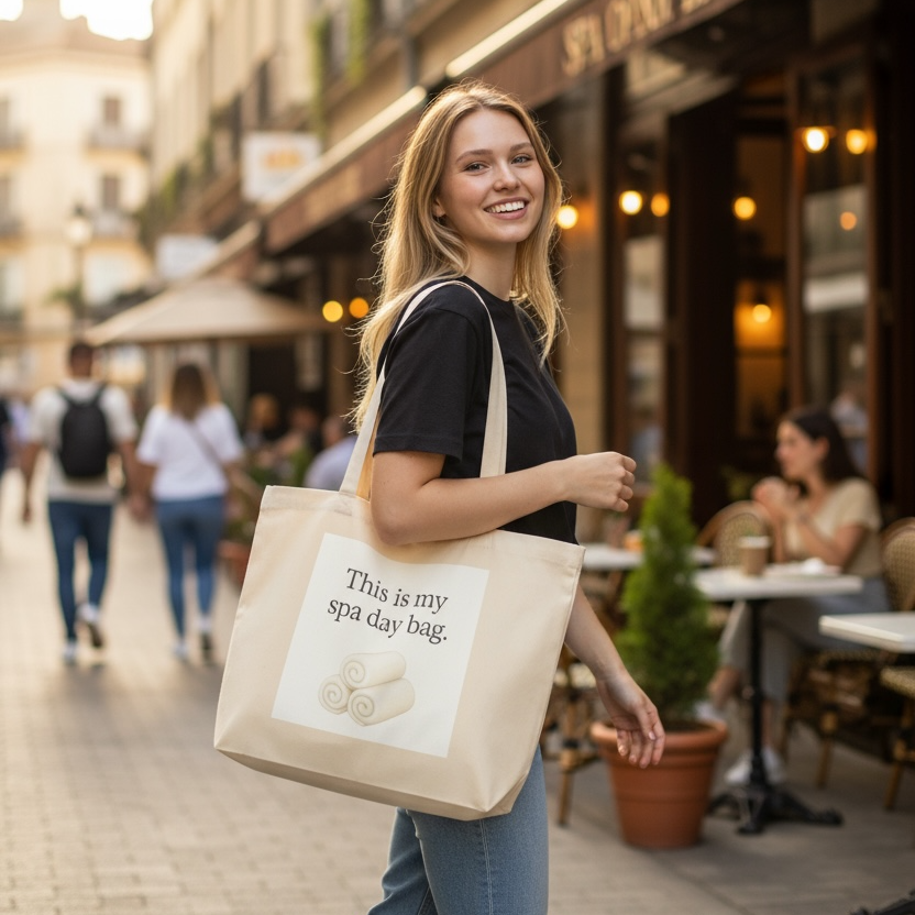 Large Soft Organic Cotton Tote Bag - Spa day