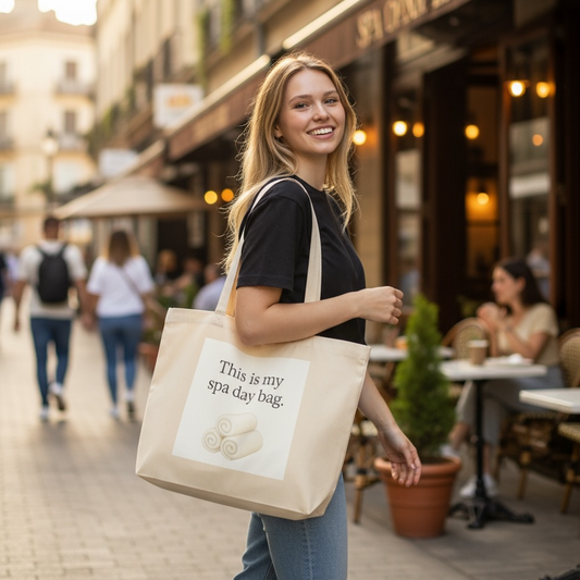 Large Soft Organic Cotton Tote Bag - Spa day