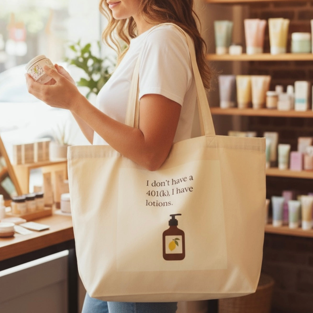 Large Organic Cotton Tote Bag - Lotions Not 401(k)