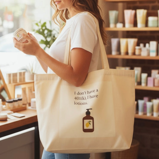Large Organic Cotton Tote Bag - Lotions Not 401(k)